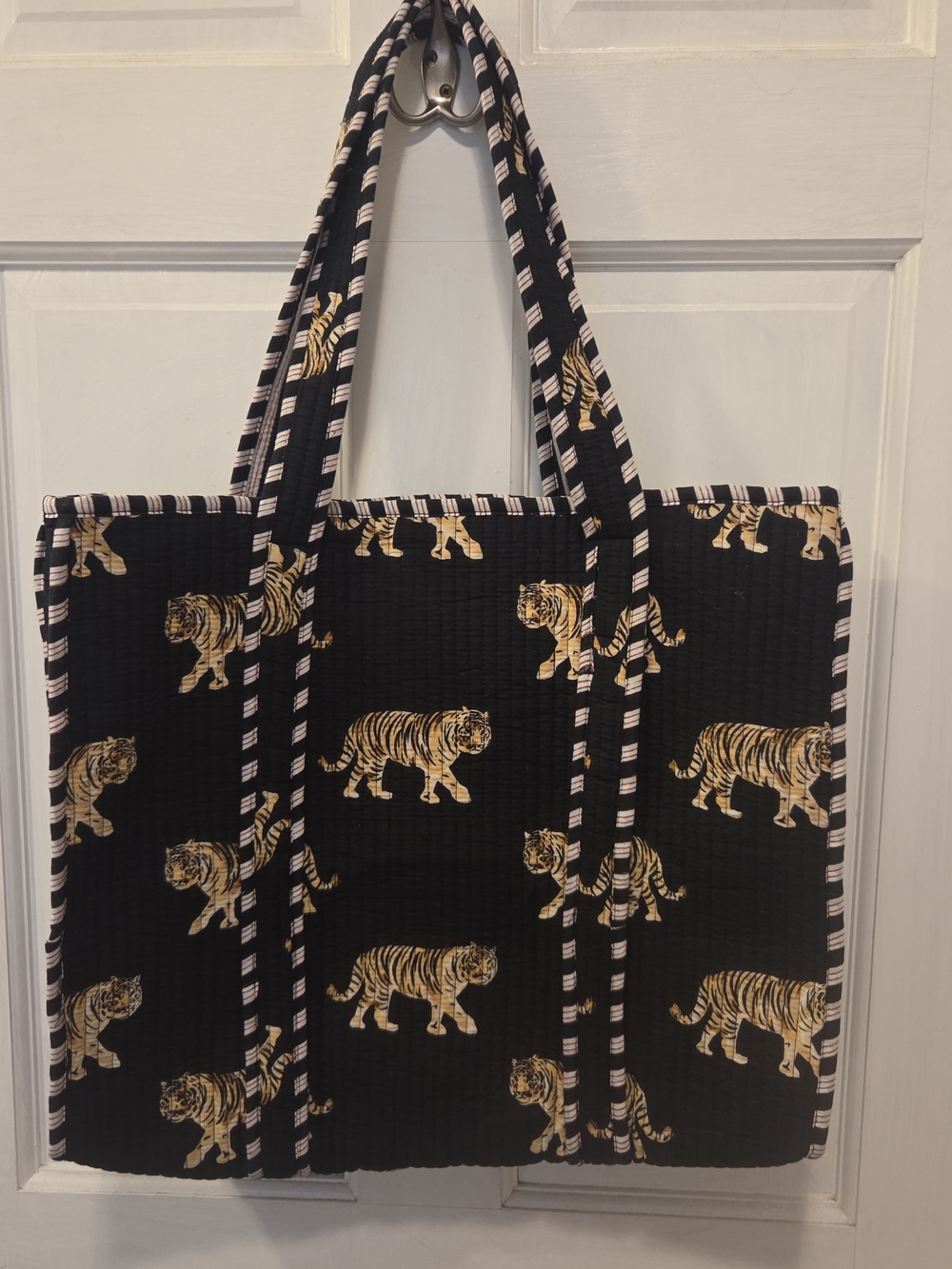 Indian Black Tiger Printed Quilted Shoulder Bag